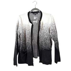 Picadilly Womens L Petite Black White Ombre Speckled ViscoseCardigan NEW